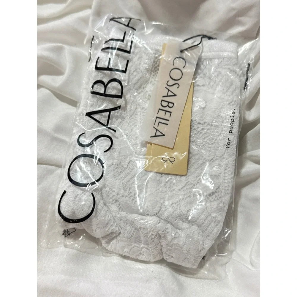 Cosabella White‎ Strappy Italian Lace Thong Men's Floral Lace Gold Hardware S